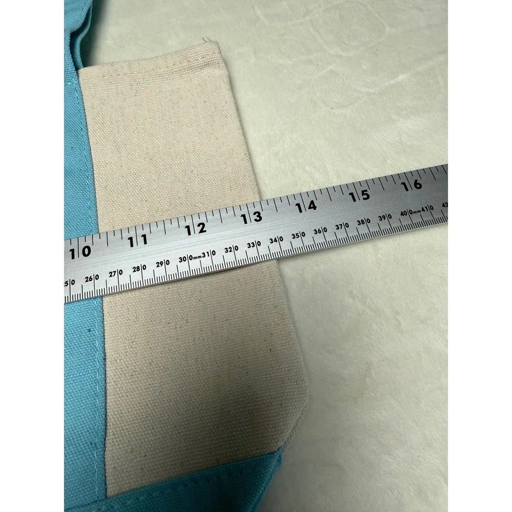 Trader Joes Mini Pastel Canvas Tote Bag Light Blue Cream New With Tags